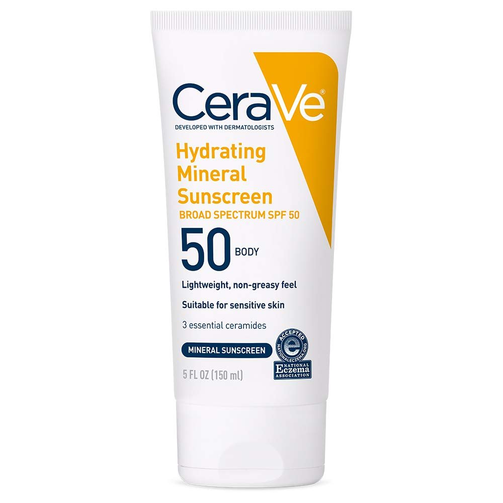 CeraVe Hydrating Mineral Sunscreen SPF 50 Body Sunscreen, Travel Size 2.5oz