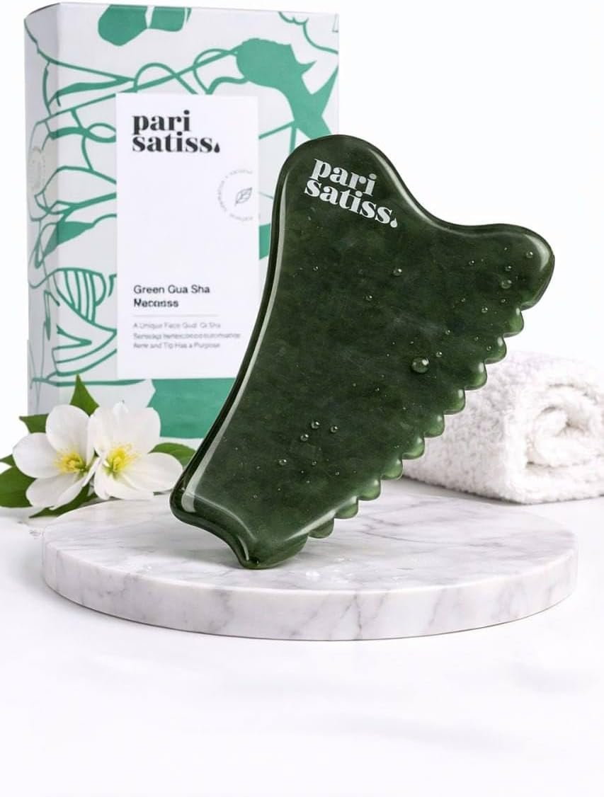 Gua Sha Facial Tool – Nephrite Jade Gua Sha for Neck & Jawline, Lymphatic Drainage Massager, Sculpting & Lifting Tool, Puffy Skin Reducer, Natural Jade Skin Care Tool