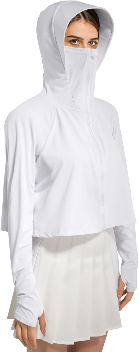 Locachy Womens UPF 50+ Sun Protection Jacket Lightweight Zip up Outdoor Running Hiking Hoodie with Face Mask