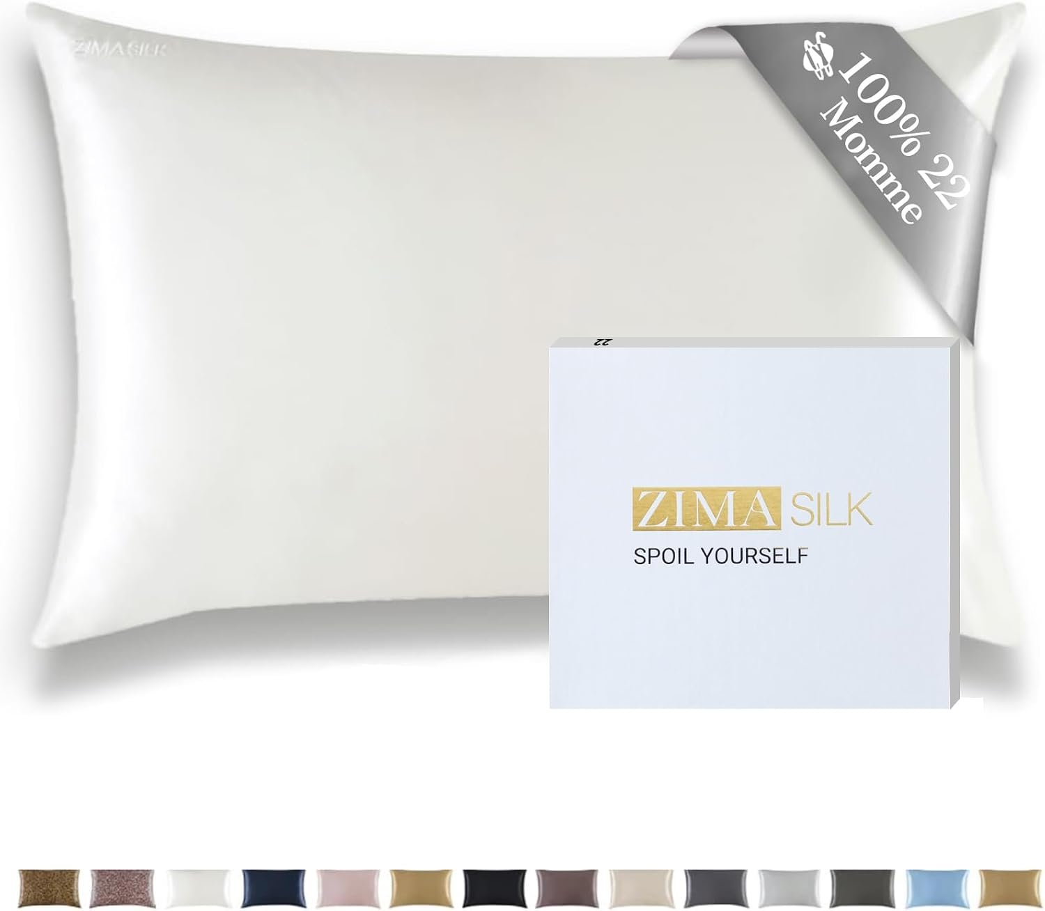 ZIMASILK 22 Momme 100% Silk Pillowcase for Hair and Skin, Ivory, Standard