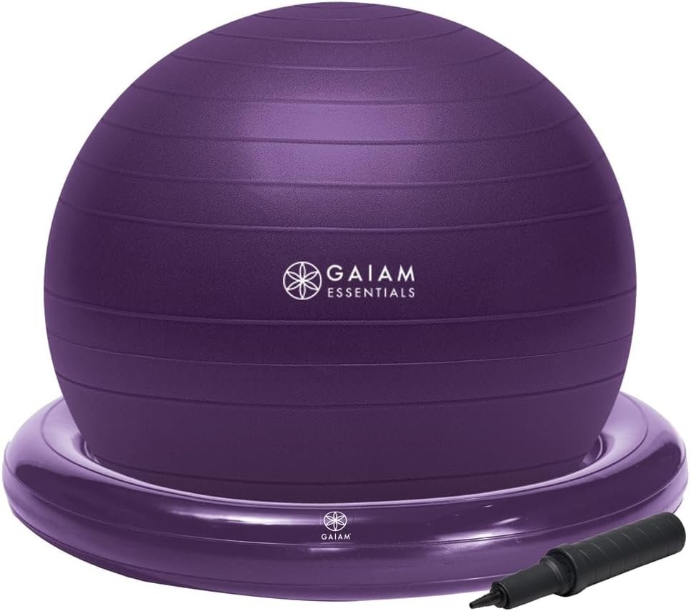 Gaiam Essentials Balance Ball & Base Kit, Yoga Ball Chair, Exercise Ball with Inflatable Ring Base for Home or Office Desk, Includes Air Pump