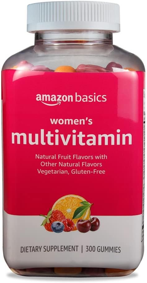 Amazon Basics Women’s Multivitamin, Mixed Berry Flavor, Vegetarian & Gluten-Free, 300 Gummies (150 Servings) (Previously Solimo)