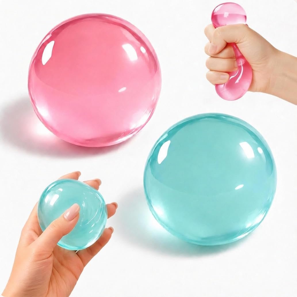 2 Pack Coconut Oil Squishy Stress Ball, Slow Rising Non-Sticky Fidget Toys, Shapeable Soft Sensory Squeeze Balls for Desk, Anxiety Relief Gifts for Kids Teens & Adults (Blue + Pink)