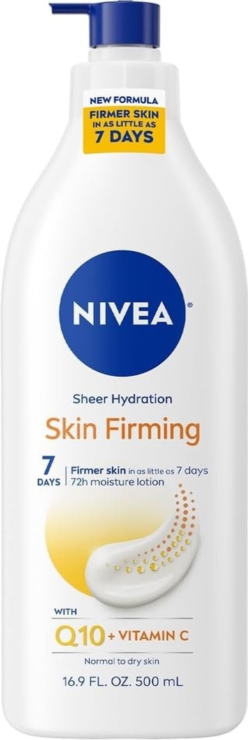 NIVEA Sheer Hydration Skin Firming Body Lotion, Q10 & Vitamin C, 16.9 Fl Oz