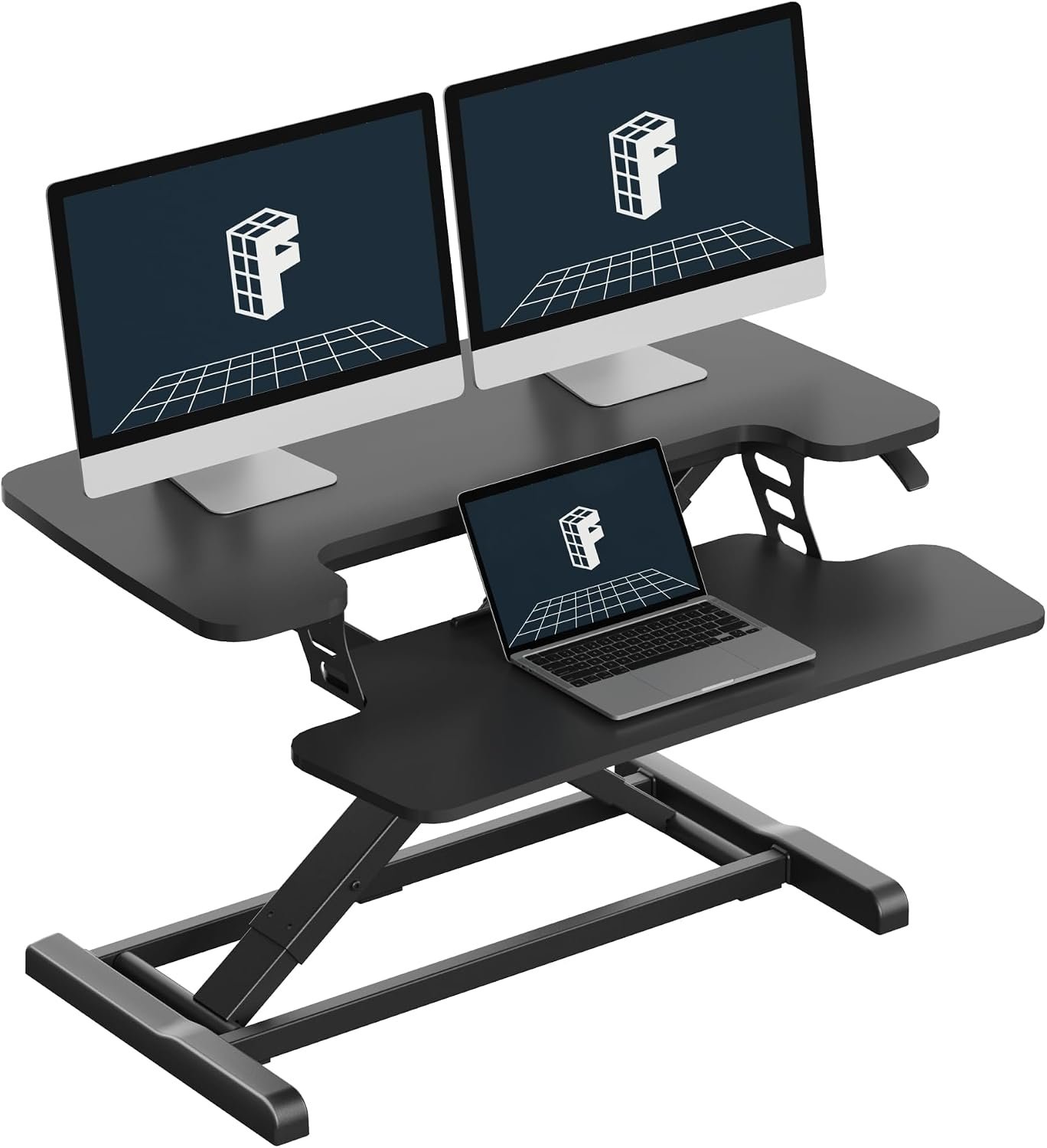 FLEXISPOT 32″ Standing Desk Converter, Space-Saving Desktop Riser for Home Office, Sit Stand Computer Workstation for Laptop & Dual Monitor Setup, Black