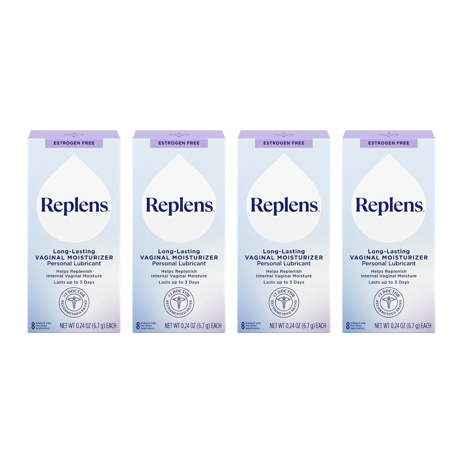 Replens Long-Lasting Vaginal Moisturizer, Relieves Vaginal Dryness for Up to 3 Days, Fragrance Free, 8 Pre-Filled Applicators ((Pack of 4)