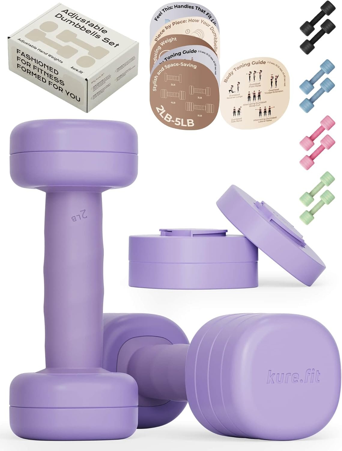 One-Twist Adjustable Dumbbell Set | 2LB 3LB 4LB 5LB Hand Weights for Women