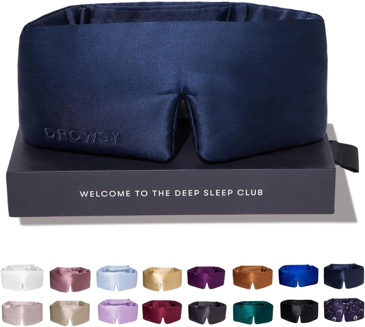 DROWSY Silk Sleep Mask – Face-Hugging, Padded Cocoon for Luxury Sleep in Total Darkness – 100% Pure Mulberry Silk, Skin-Hydrating & Adjustable (Midnight Blue)