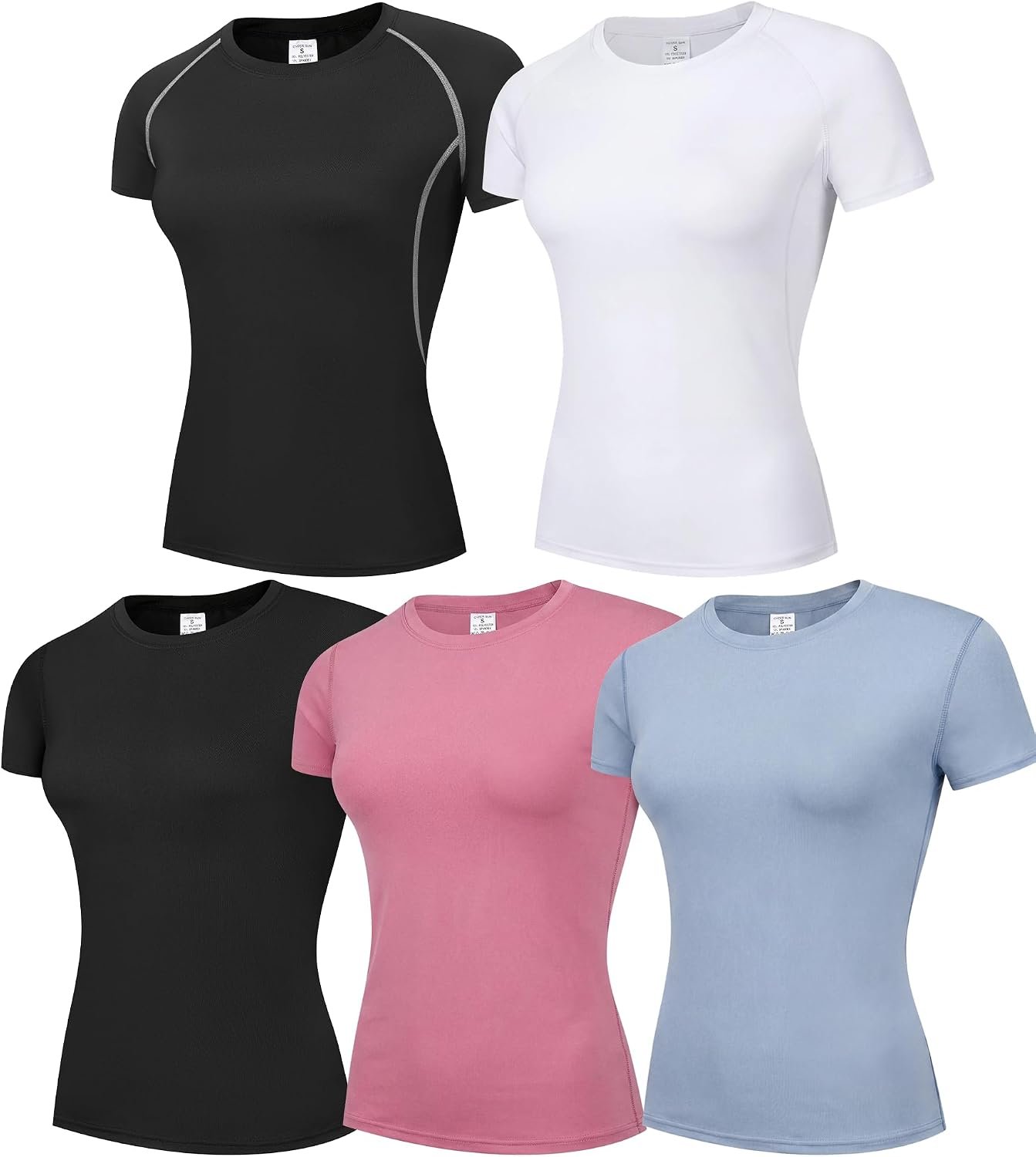 5 Pack 2-Cut Women’s Compression Shirts Short Sleeve Workout Top