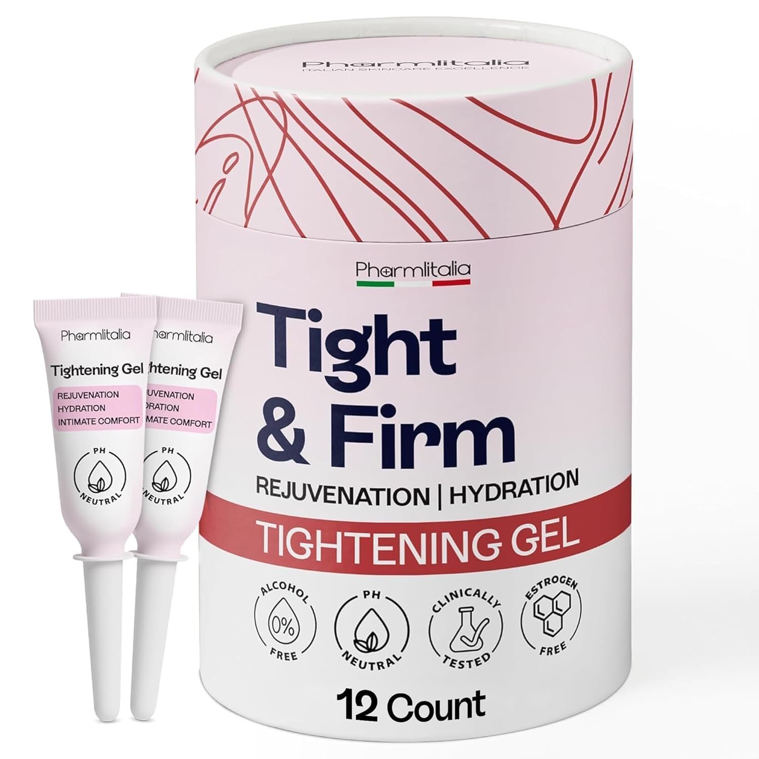 Pharmlitalia Tightening Gel for Intimate Hydration & Rejuvenation – Natural Tightening Support for Vag Health – Feminine Care Gel for Dryness, Firmness & Moisture Balance 12 Count
