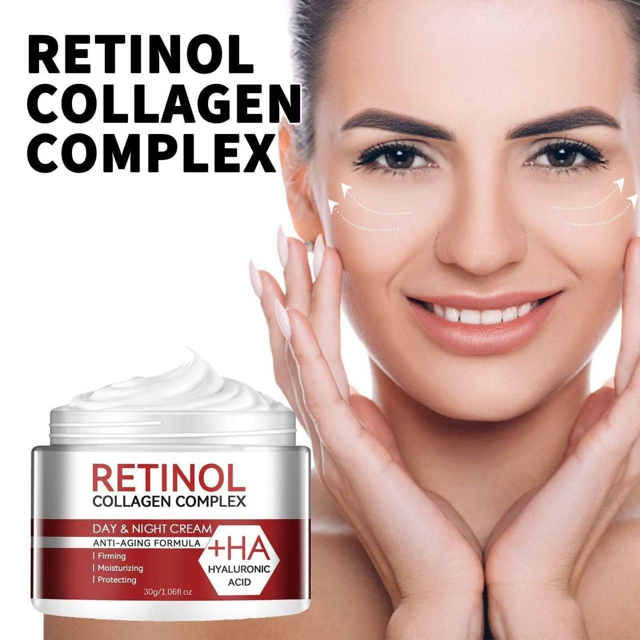 Retinol Collagen Face Moisturizer Cream Hyaluronic Acid, Day-Night Anti-Aging Moisturizer for Skin Tightening Lifting Firming Wrinkle Smoother for Women & Men (Cream)