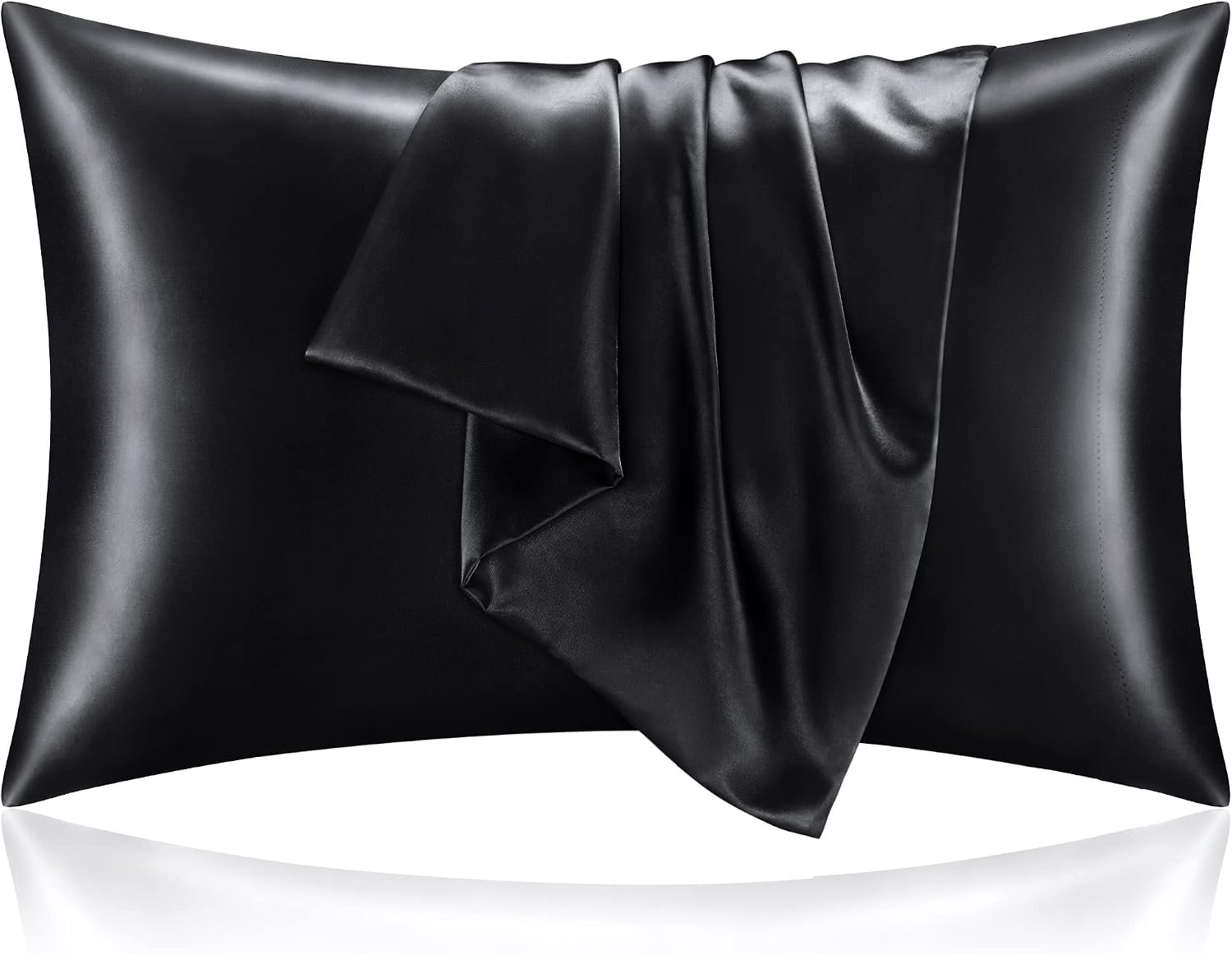BEDELITE Satin Pillowcases, Queen Size 20×30 Inch, Black, Set of 2