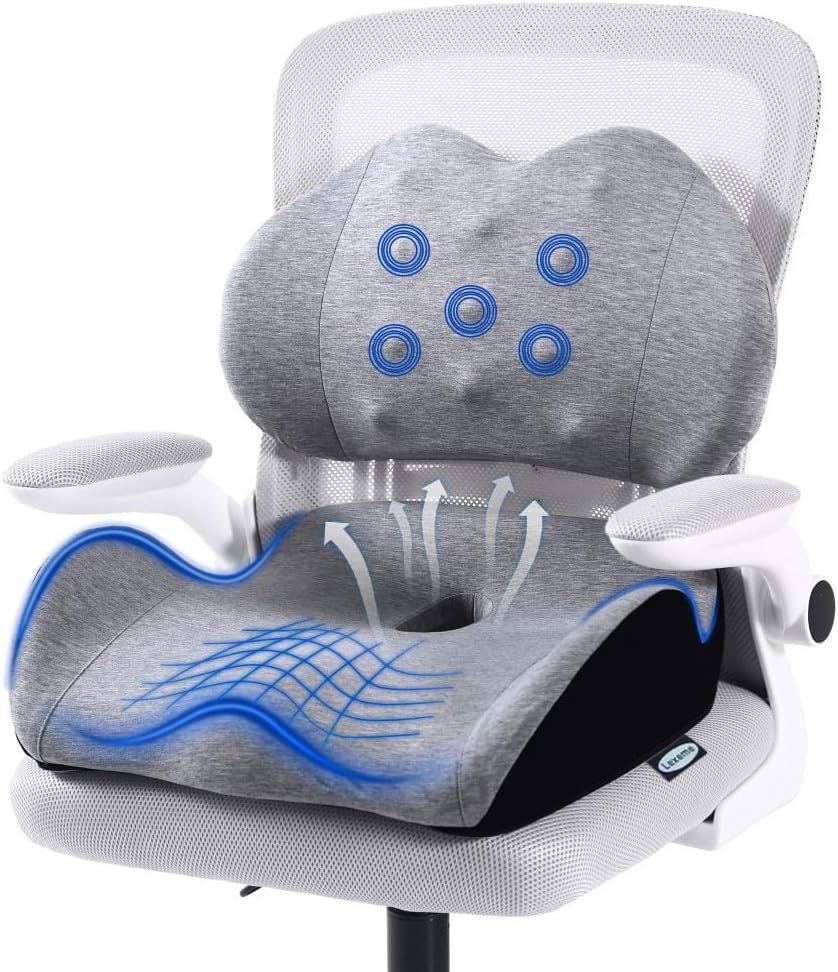 X Large Memory Foam Seat Cushion Lumbar Support Pillow for Sciatica & Tailbone Pressure Relief Coccyx Pad for Office Chair, Car,Wheelchair,Home,Office