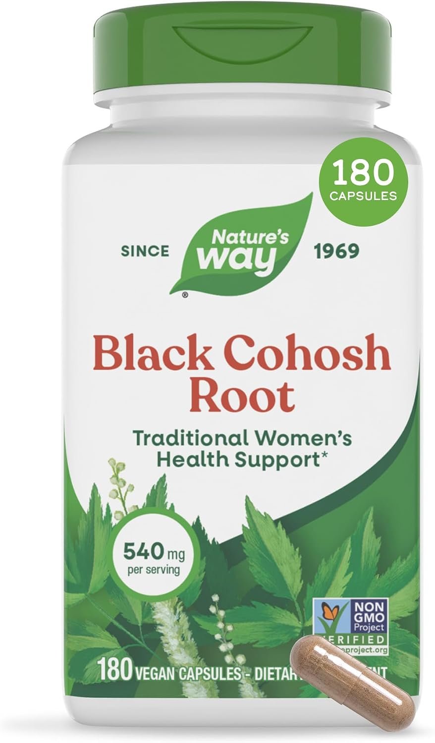 Nature’s Way Herbs Black Cohosh Root Capsules, Vegan, 180 Count