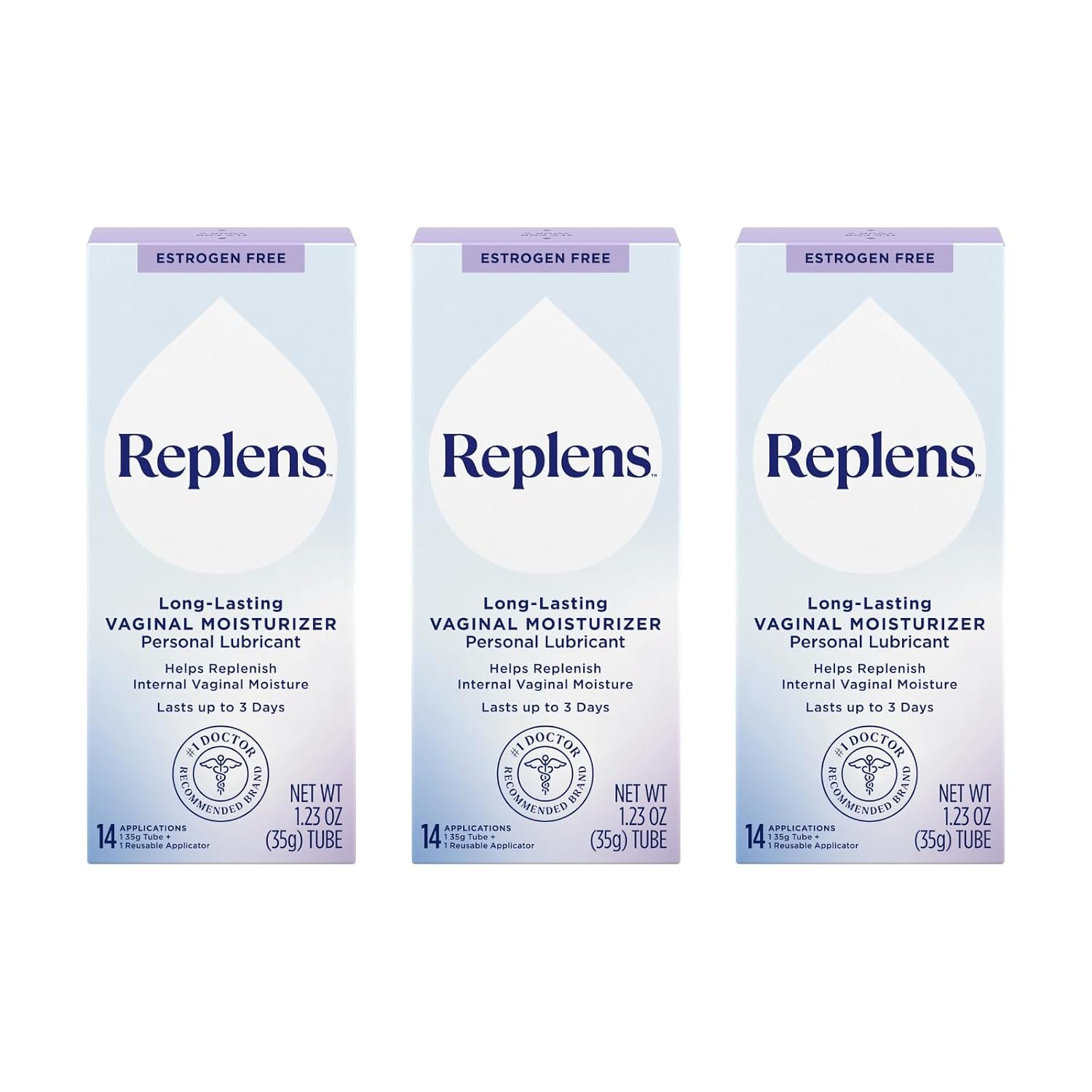 Replens Long-Lasting Vaginal Moisturizer, Relieves Vaginal Dryness for Up to 3 Days, Fragrance Free, 14 Applications (Pack of 3)