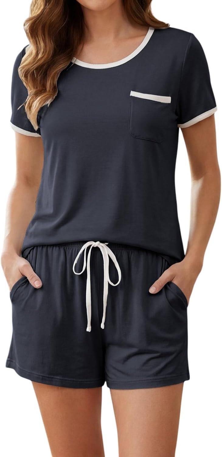 LUBOT Bamboo Viscose 2026 New Women’s Pajama Sets Cooling Lightweight Soft Short Sleeve PJs Wicking Sleepwear Comfy S-XXL