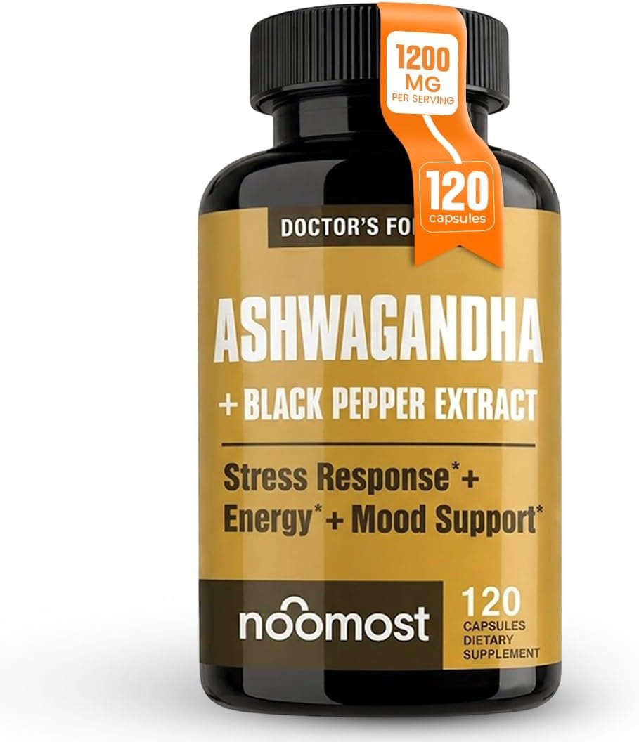NooMost Ashwagandha 1200mg Supplement | 10% Withanolides with Black Pepper Extract | Pure Root Extract for Stress Relief, Promotes Energy, Mood, Helathy Sleep for Men & Women | 120 Capsules