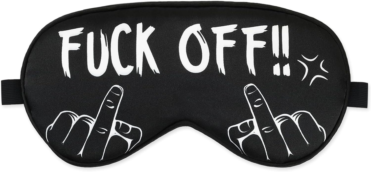 Funny Sleep Mask Fuck Off Sleep Mask with Middle Fingers for Adult/Men/Women, Breathable, Blackout, Satin, Black