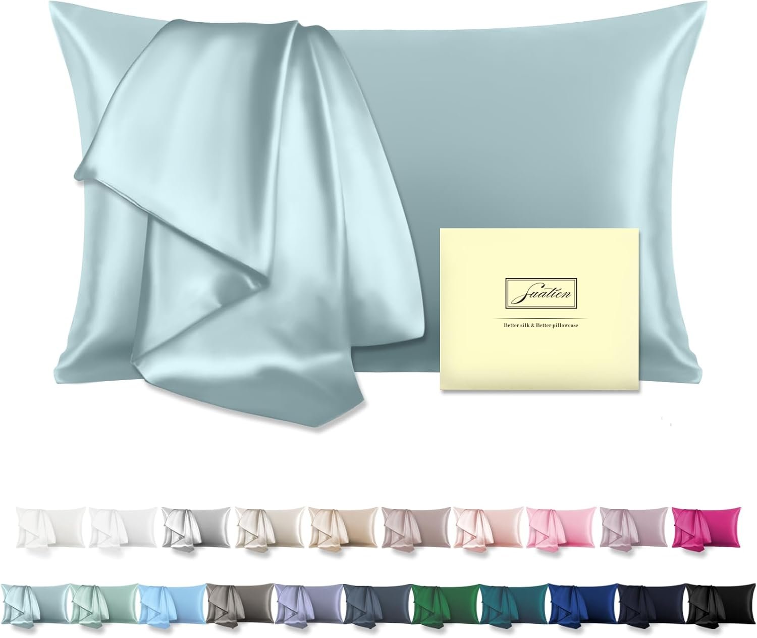 Mulberry Silk Pillowcase for Hair and Skin Queen Size 20″X 30″ Pillow Case with Hidden Zipper Soft Breathable Smooth Cooling Silk Pillow Covers for Sleeping (Haze Blue,Queen,1Pcs)