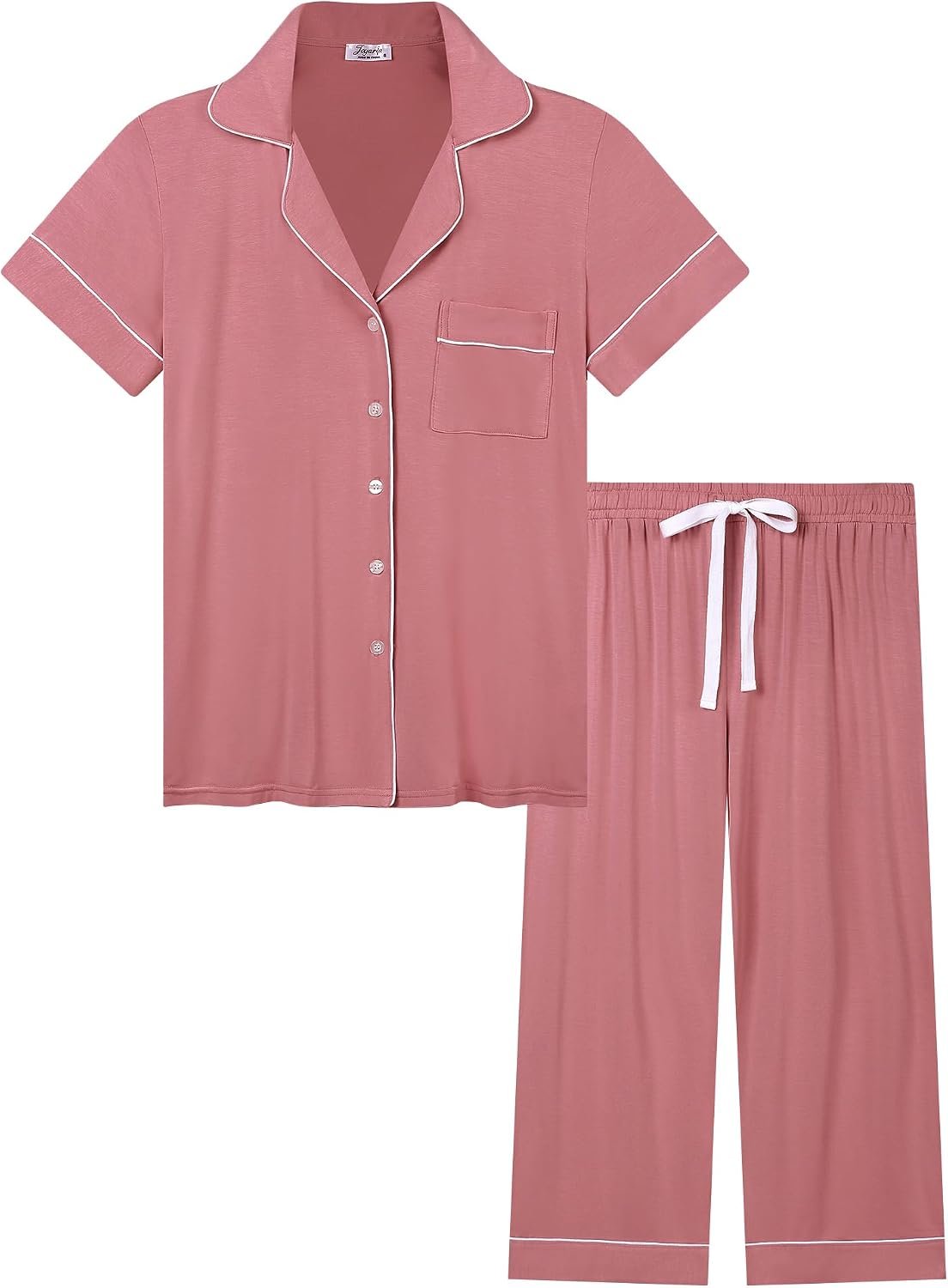 Joyaria Capri Pajamas for Women Bamboo Viscsoe Cooling Button Front Set