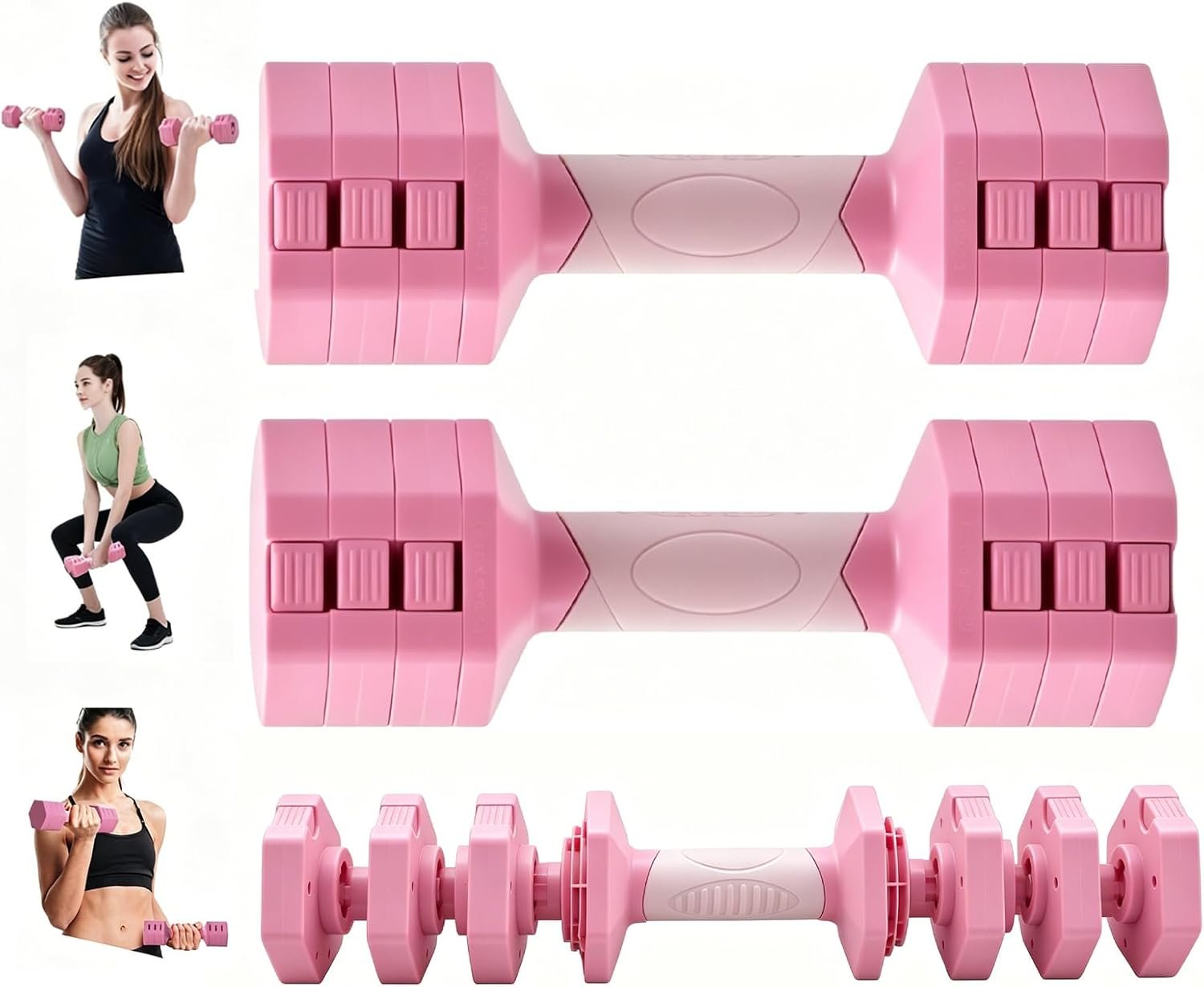 UiiDDrout Pink Adjustable Dumbbells Set 5 LB Pair – Quick Dial System for Instant Weight Changes, Vibration Technology for Enhanced Toning, Non-Slip Handle, Space-Saving Home Gym Strength Training