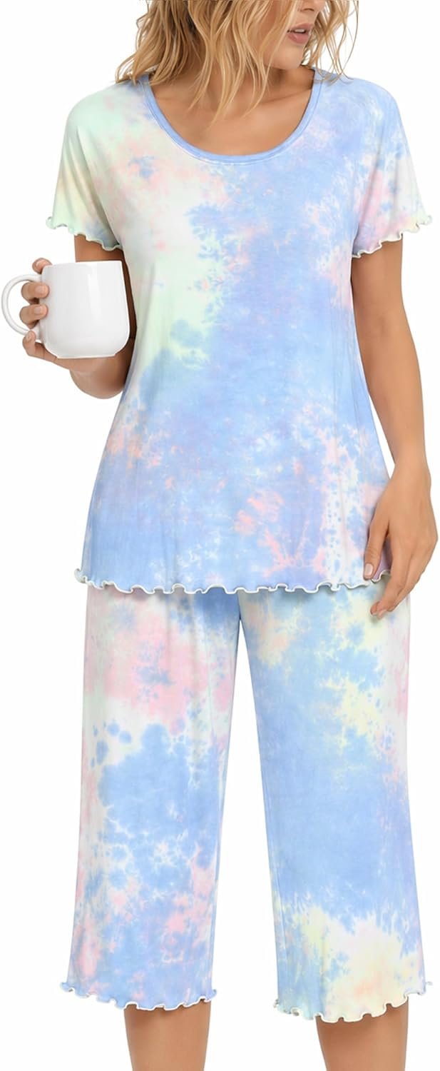 NACHILA Bamboo Viscose Pajamas for Women Set Cooling Capri Short Sleeve Pjs