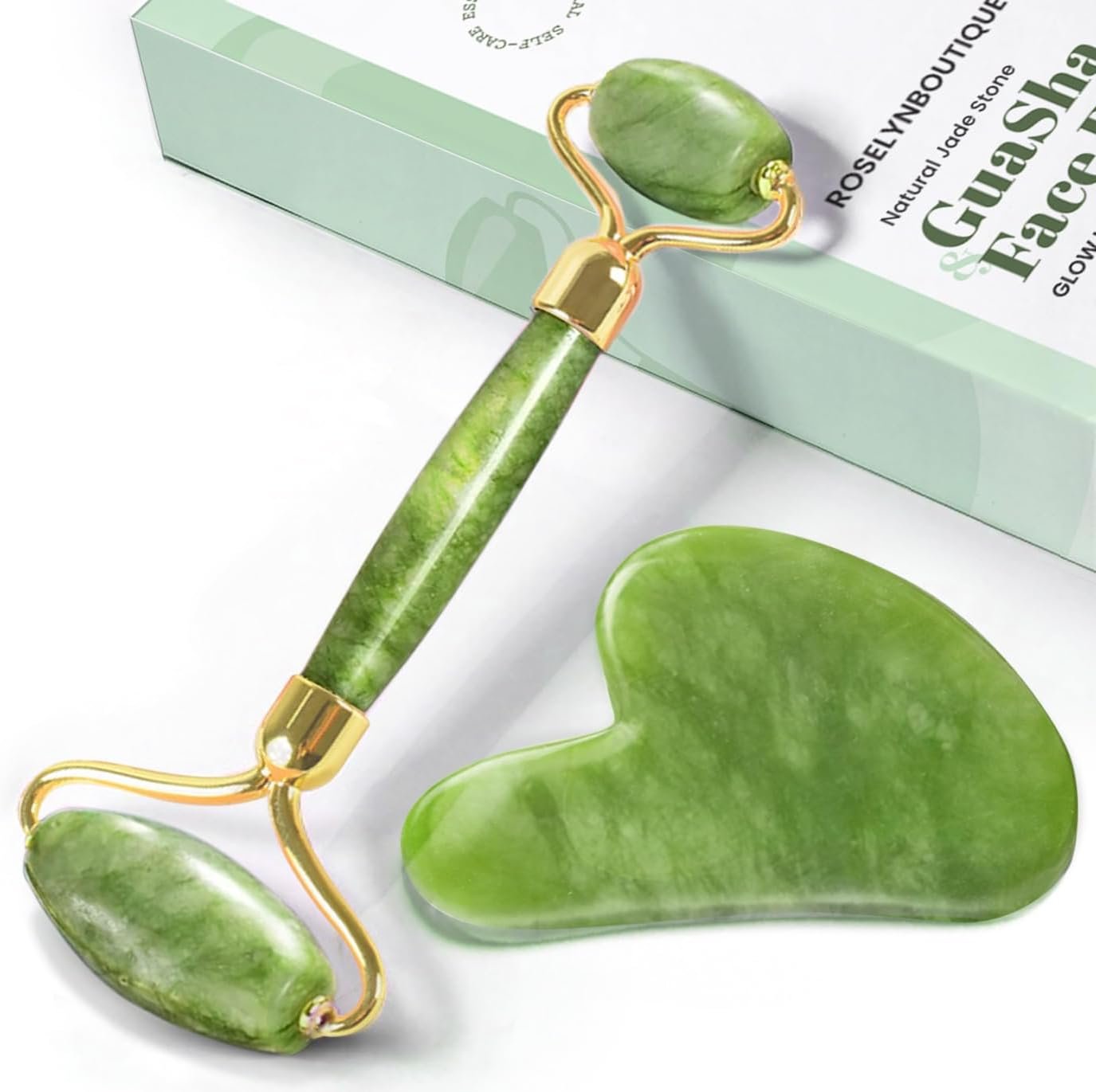 ROSELYNBOUTIQUE Gua Sha Facial Tools & Jade Face Roller for Lift Wrinkless Natural Skincare Tool Jade Roller Guasha Tool for Face (Green)