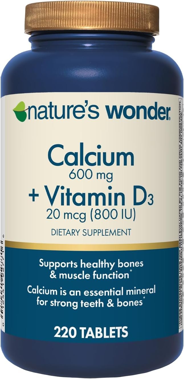 Nature’s Wonder Calcium 600mg + Vitamin D3 20mcg, Bone Health, 220 Tablets