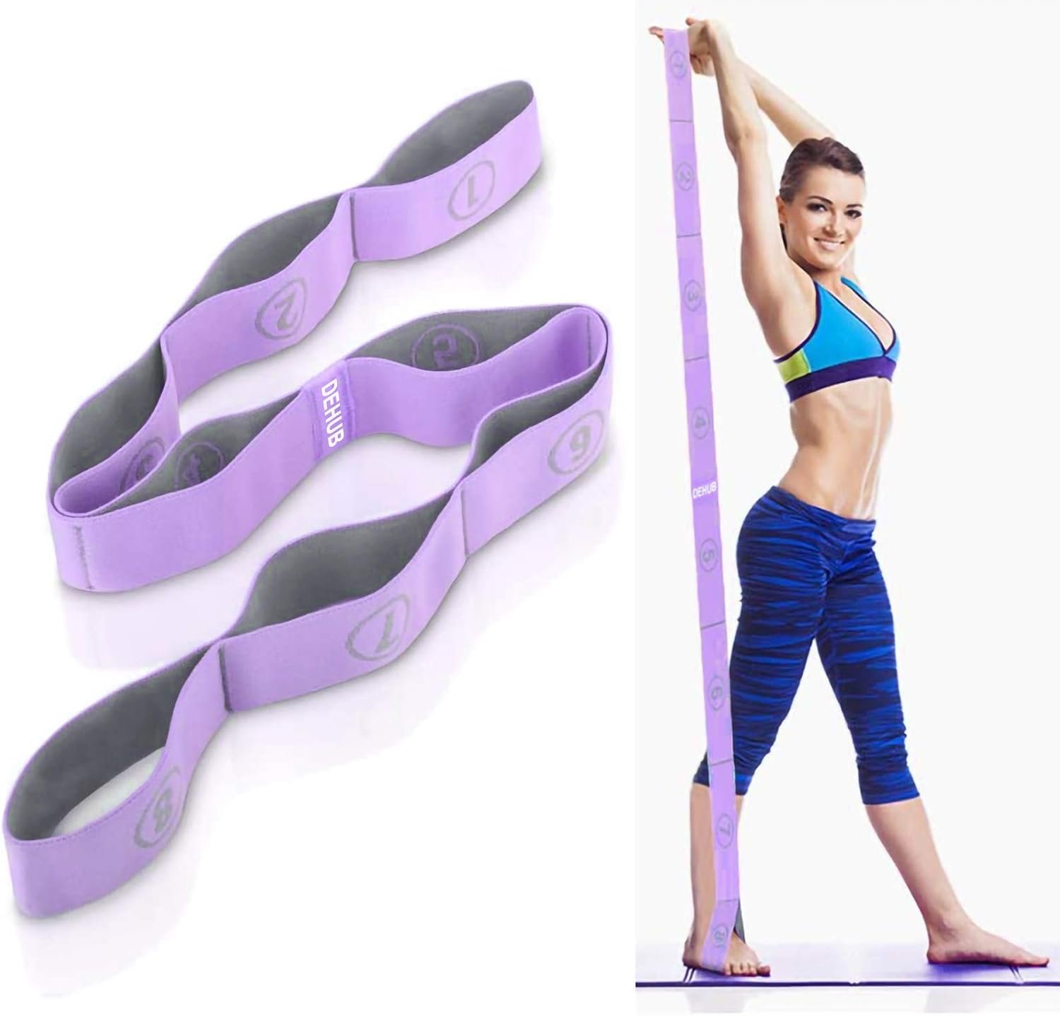 Stretch Strap, Elastic Yoga Stretching Strap, Multi-Loop for Physical Therapy, Pilates, Yoga, Dance & Gymnastics Exercise and Flexible Pilates Stretch Band