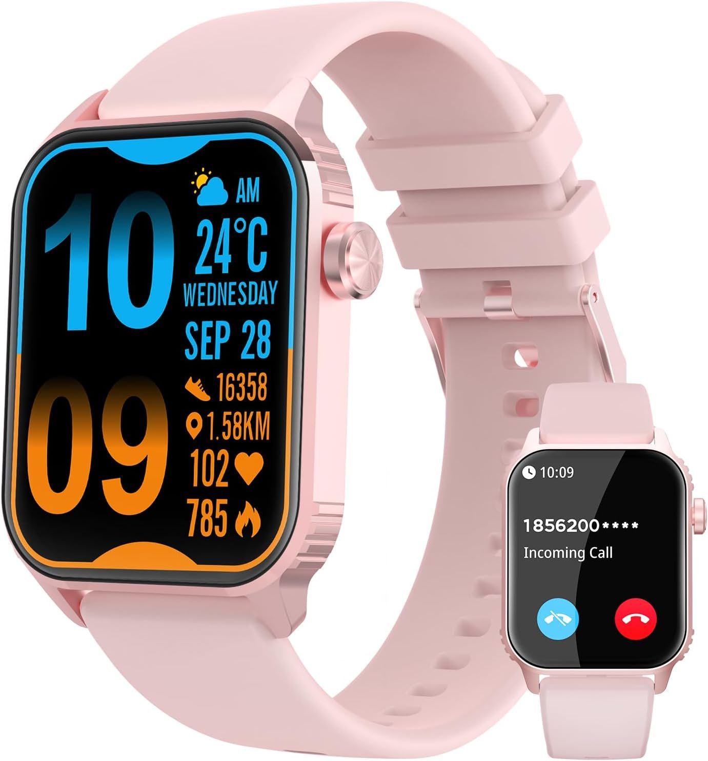 Smart Watches for Women Men, IP67 Waterproof, Bluetooth Call & Music Control for iPhone/Android (Pink)