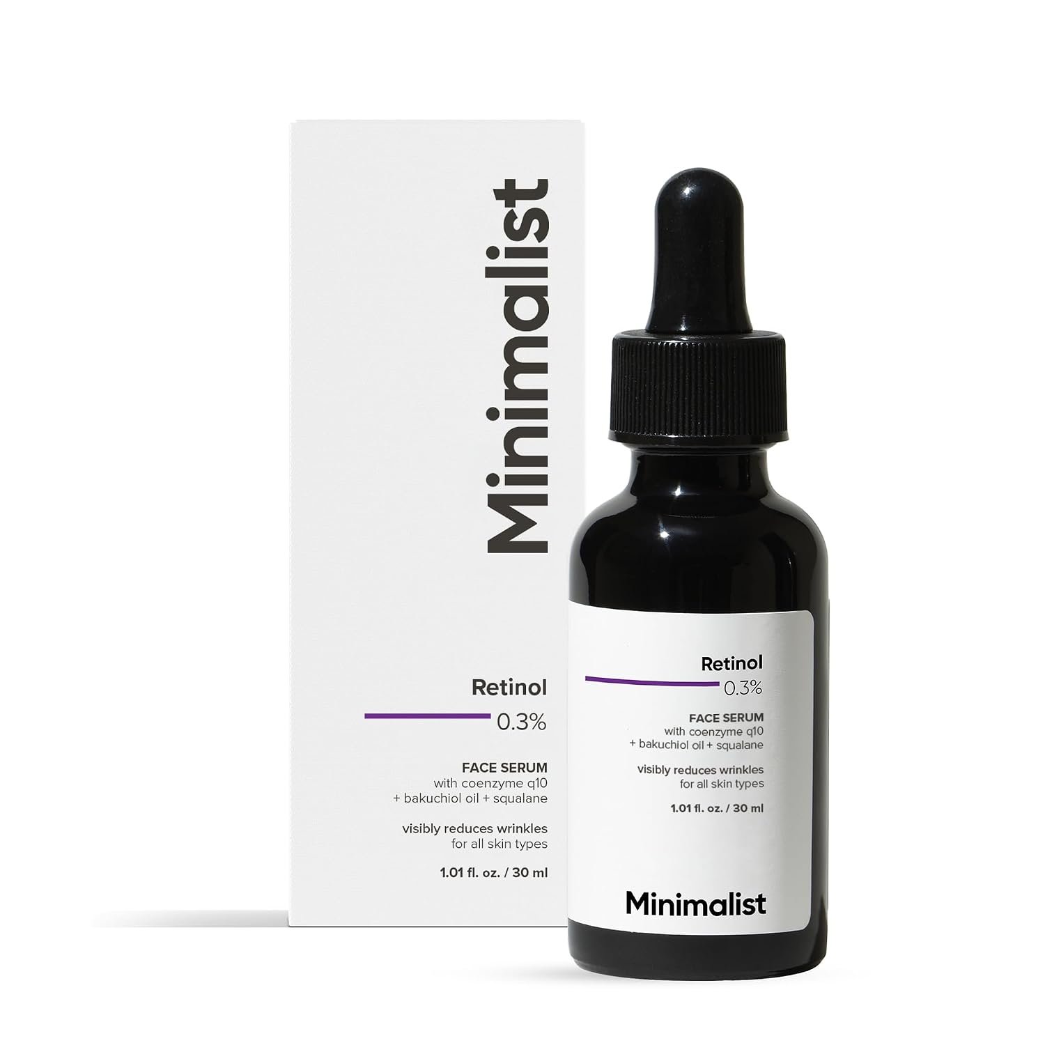 Minimalist Retinol 0.3% Face Serum With Squalane & Bakuchiol for Anti Aging | Reduce Fine Lines & Wrinkles | For Women & Men | 1 Fl Oz / 30 ml