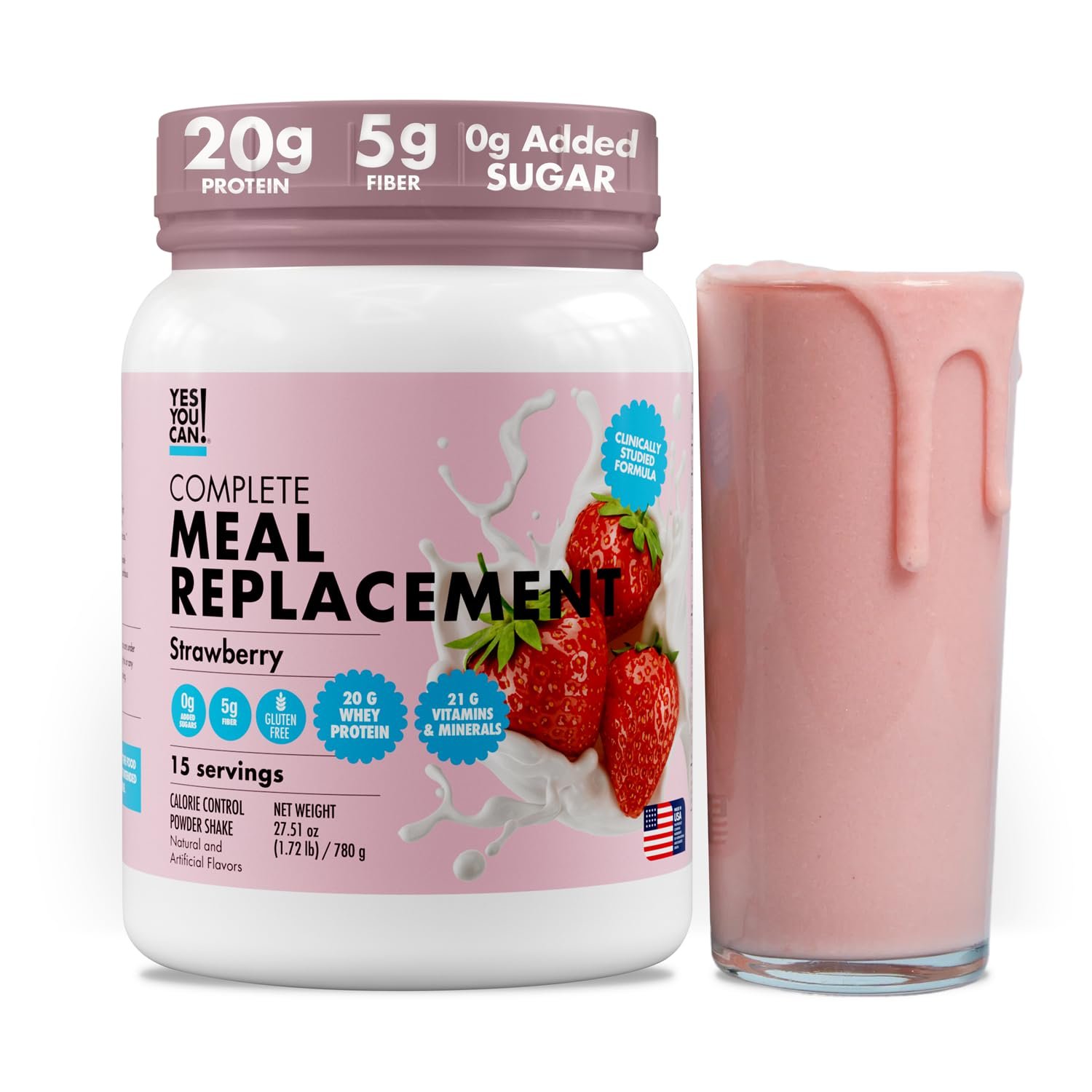 Yes You Can! Meal Replacement Shake, Strawberry, 20g Protein, 15 Servings