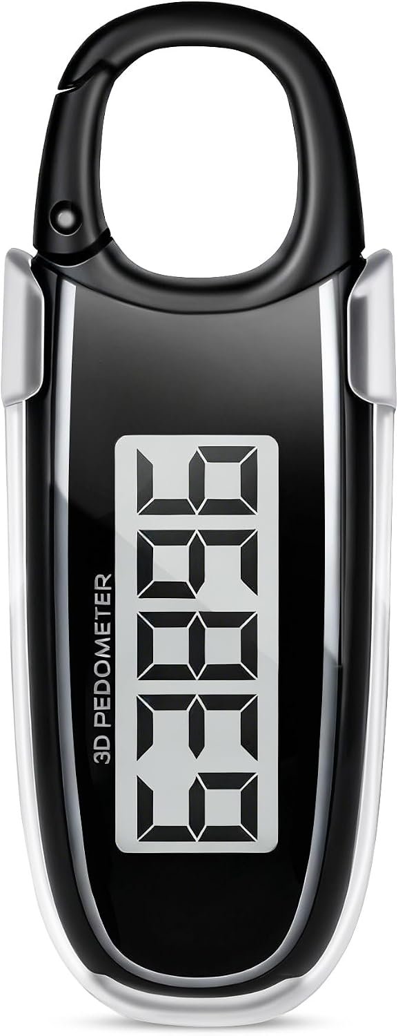 3D Pedometer for Walking, Simple Step Counter with Clip & Carabiner