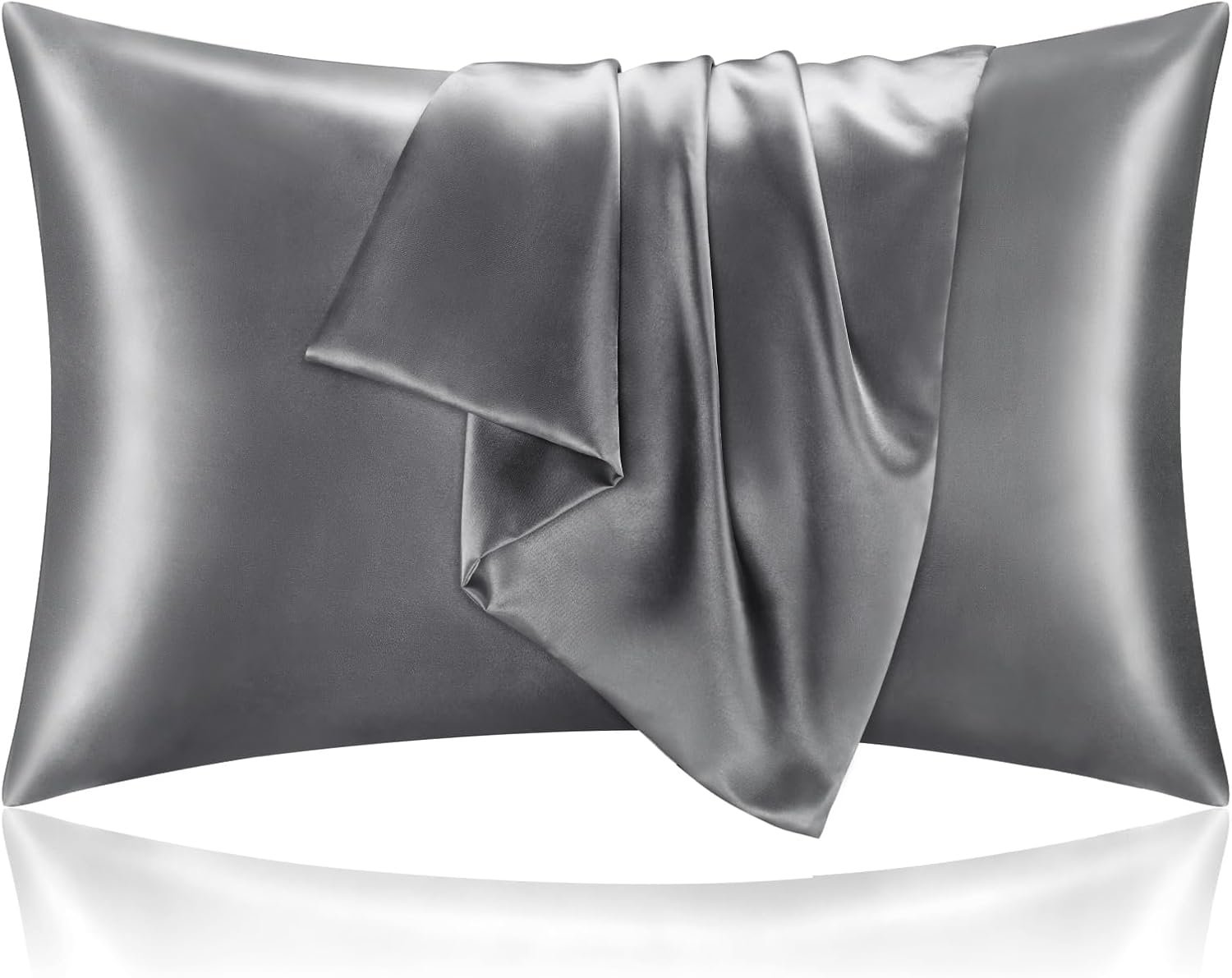 BEDELITE Satin Pillowcases, Queen Size 20×30 Inch, Dark Grey, Set of 2