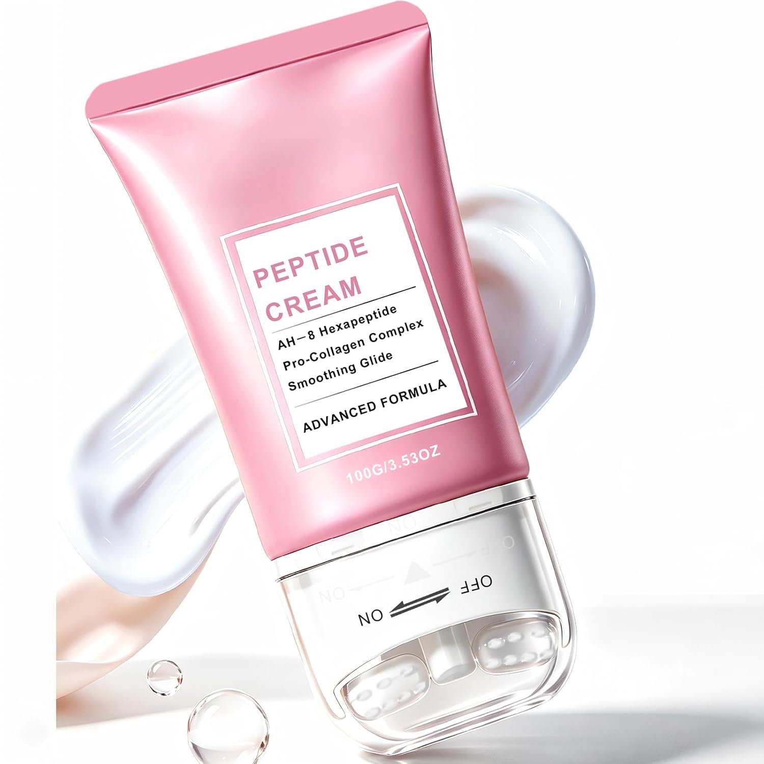 Neck Smoothing Moisturizer with Roller – Peptide & Collagen Hydrating Cream for Dry Neck, Jawline & Décolletage, Non-Greasy Daily Neck Care, 3.5 oz