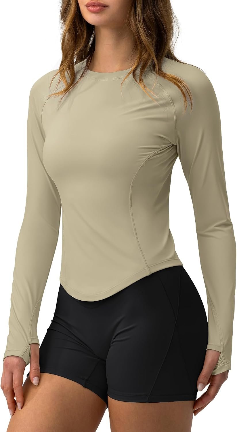 GYM RAINBOW Women’s UPF 50+ Long Sleeve Sun Shirt Cooling Crop Slim Fit UV Protection Workout Tops Rash Guard SPF Shirts