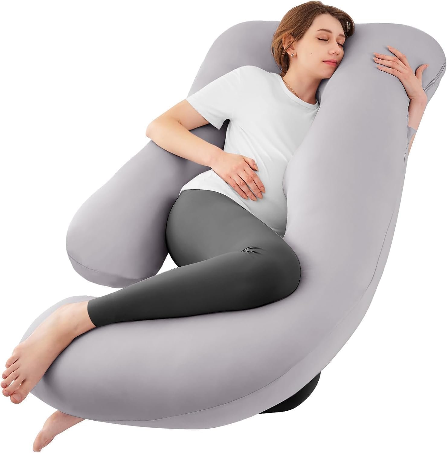Cooling Pregnancy Pillows for Sleeping, 65” Full Body Pillow, Light Grey