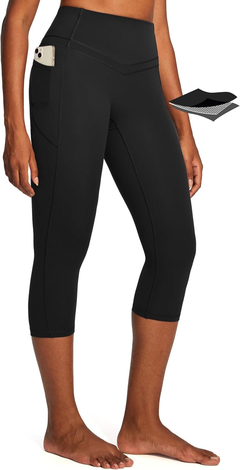 Compression Capri Leggings for Women Tummy Control Yoga Pants with Pockets