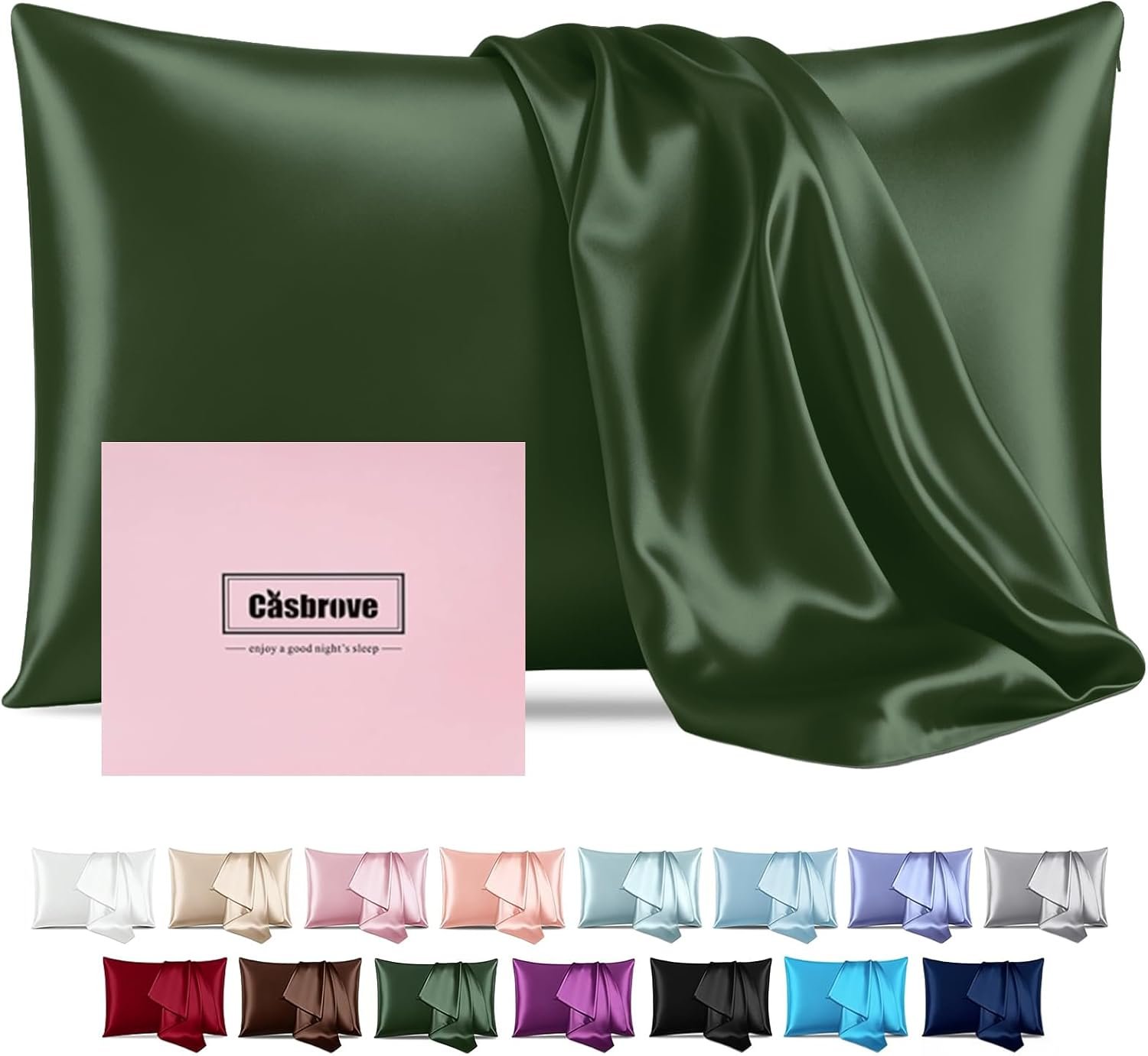 Silk Pillow Cases for Hair and Skin Mulberry Silk Pillowcase Soft Breathable Smooth Both Sided Natural Silk Pillow Cases with Zipper Beauty Sleep1 Pack for Gift(Standard,Green)