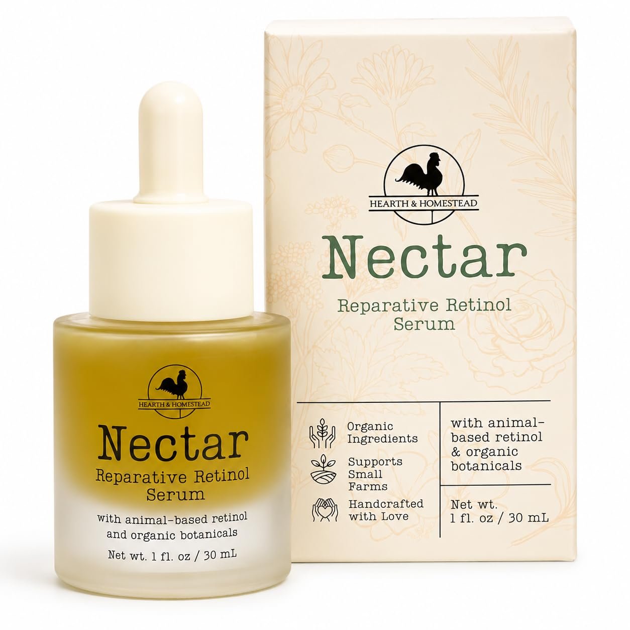 Hearth & Homestead Serum – Nectar Natural Retinol – Fermented Cod Liver Oil, Grass-Fed Tallow & Emu Oil – Nutrient-Rich Facial Oil for Smooth, Healthy Skin – 1 fl oz