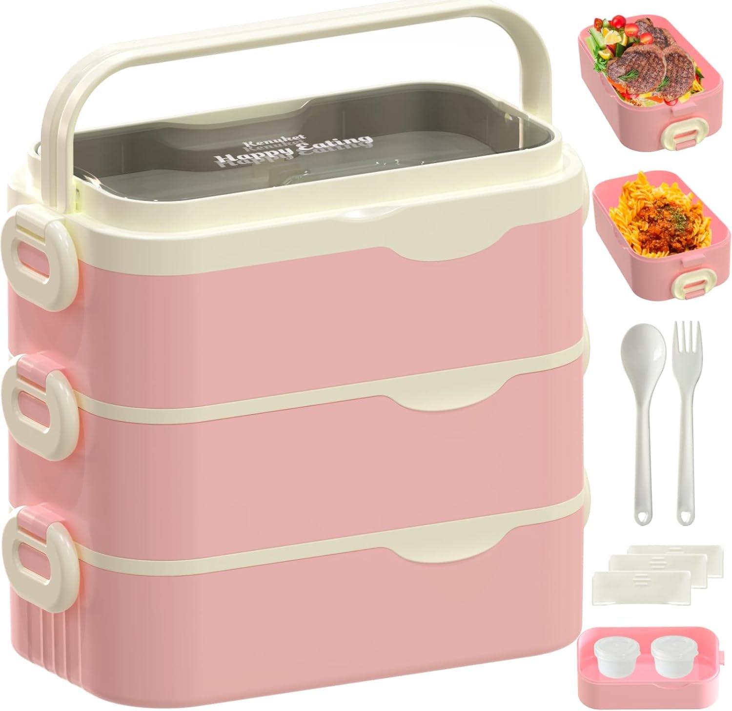Bento Box Adult Lunch Box, Stackable 3 Layers Large Capacity Lunch Containers, Microwave and Dishwasher Safe Food Grade Containers with Utensils, Dividers and Sauce Boxes for Men, Women, Kids