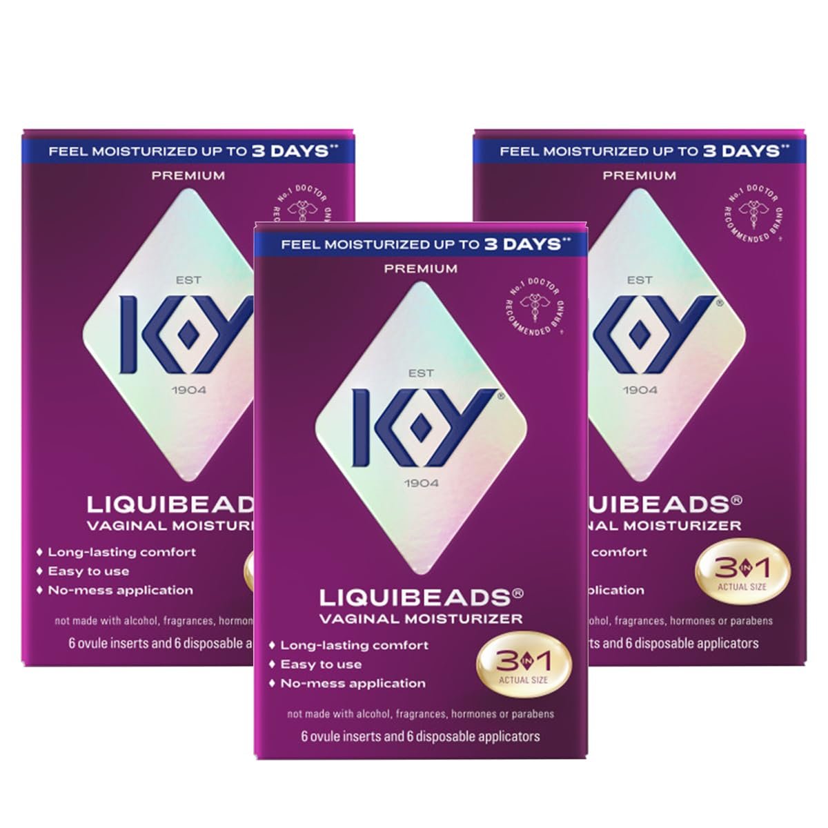 K-Y Liquibeads Silicone-Based Formula 6 Bead Inserts and 6 Applicators Vaginal Moisturizer & Lube for More Comfortable Sex For Men, Women and Couples (3 Pack)