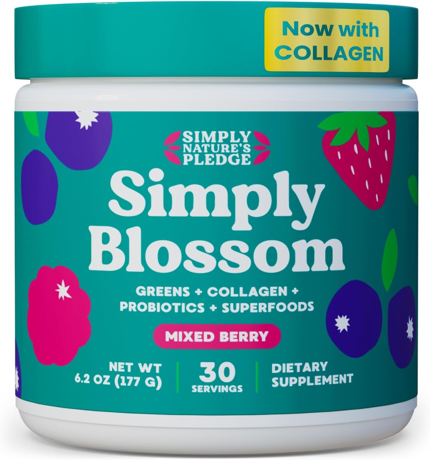 Simply Blossom Greens with Collagen & Probiotics, Berry, 30-Day Supply