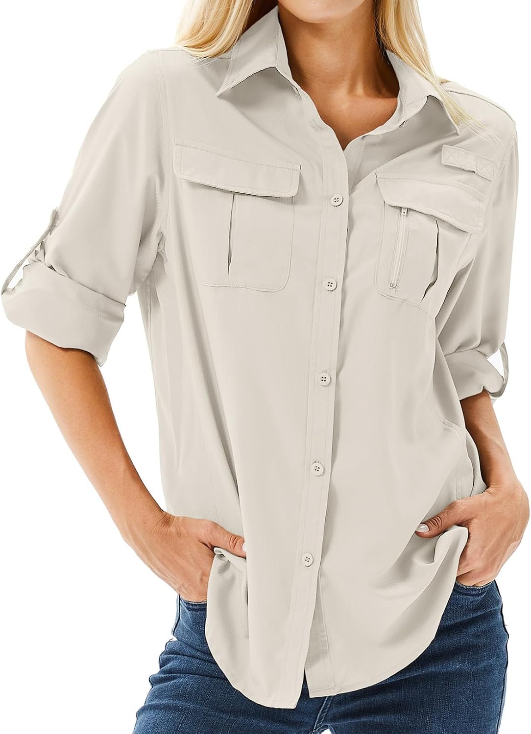 Women’s UPF 50 Long Sleeve Sun Protection Safari Fish Hiking Shirts