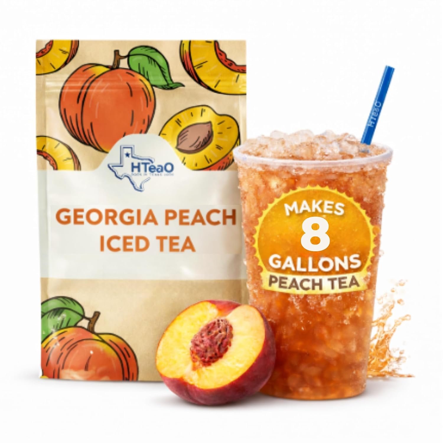 HTeaO Peach & Hibiscus Iced Tea Bags – Makes 8 Gallons – Texas Style