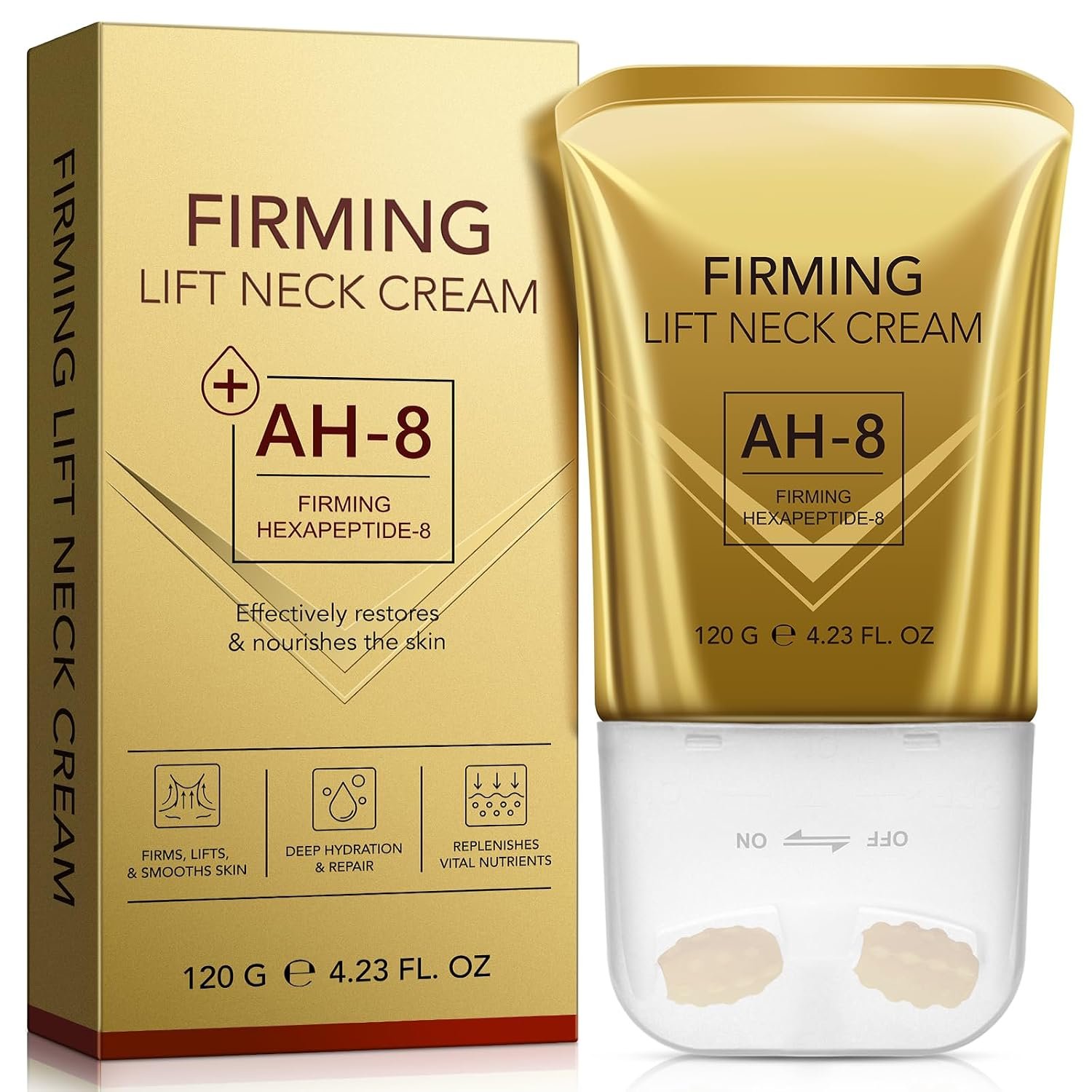 AH-8 Firming Neck Cream with Roller – Anti-Aging Moisturizer for Neck & Chest – Lifts, Tightens, Deeply Hydrates, Reduces Fine Lines & Wrinkles – For Crepey, Sagging Skin – 4.23 fl.oz