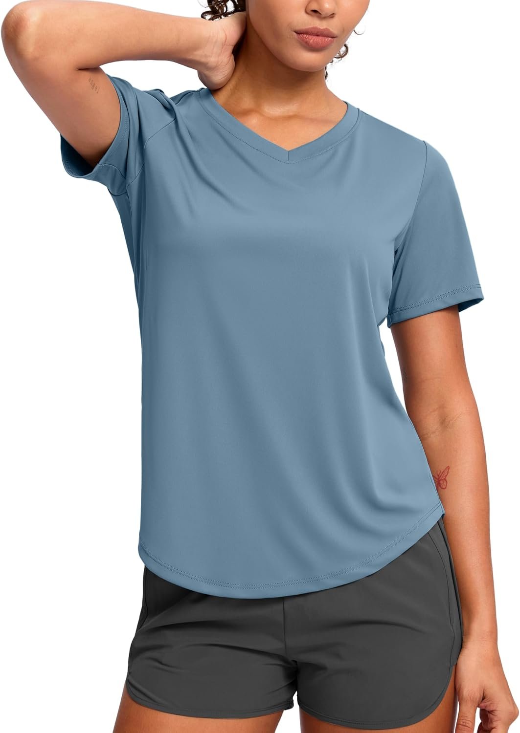 Womens Workout Shirts V-Neck Short Sleeve Sun Shirt Dry Fit Tops