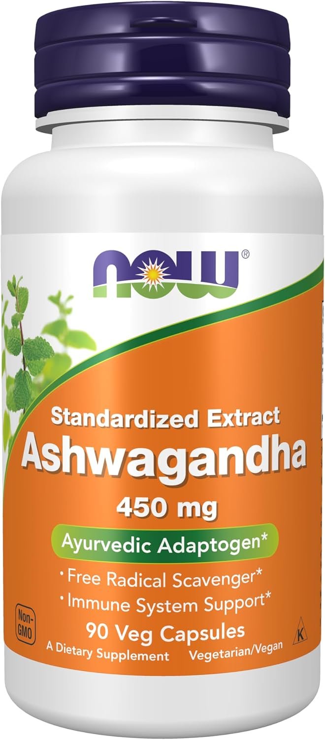 NOW Supplements, Ashwagandha 450 mg (Standardized Extract), 90 Veg Caps