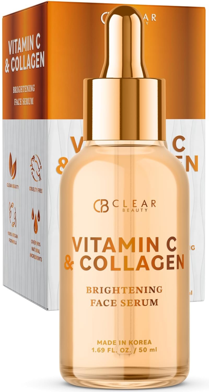 Clear Beauty Vitamin C Serum For Face with Collagen – Dermatologist Tested, Anti Aging, Korean Skin Care – Hydrates, Firms, Targets Dark Spots & Supports Skin Barrier – Vegan, Clean Beauty, 1.69 Fl Oz