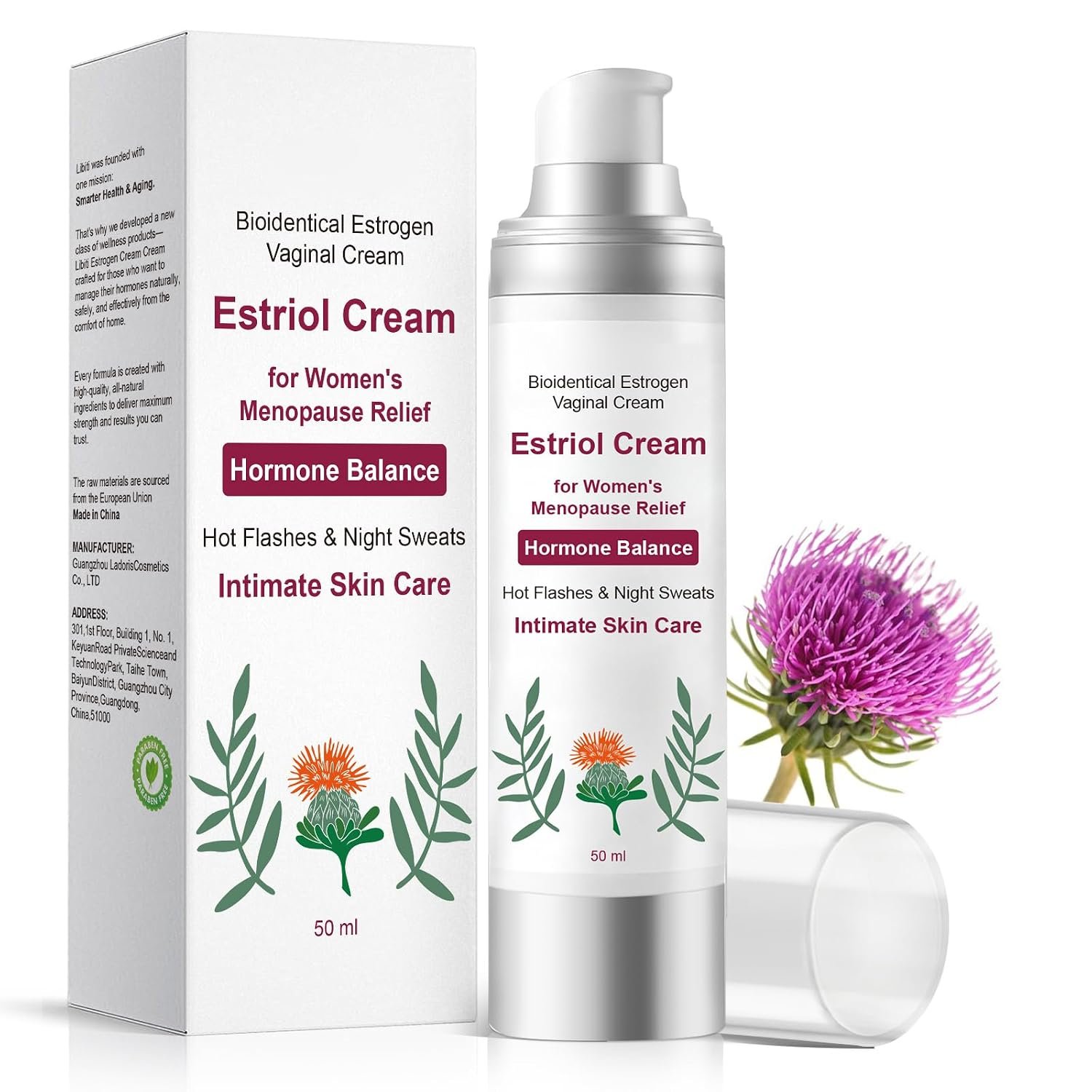 Estriol Cream for Women, Bioidentical Estrogen Vaginal Cream, Menopause Care: Balance Hormones, Treat Hot Flashes, Night Sweats, and Protect Intimate Skin, 50g